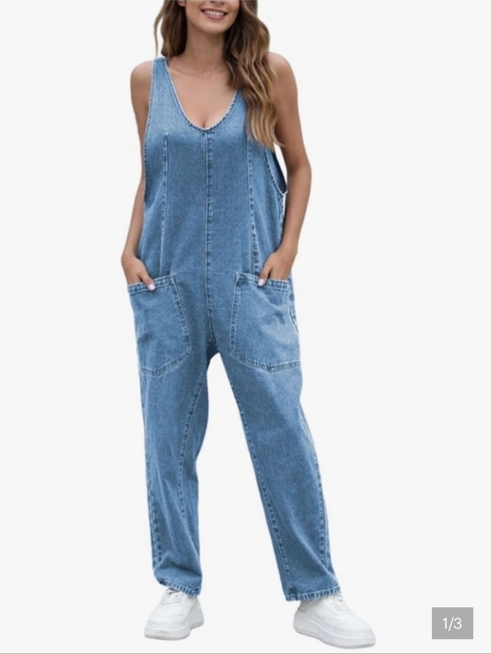 Light Blue Denim Women's Overalls Jeans Large G34